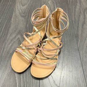 Girls' Dion Zipper Metallic Ankle Strap Sandals - Cat & Jack Rosegold 5